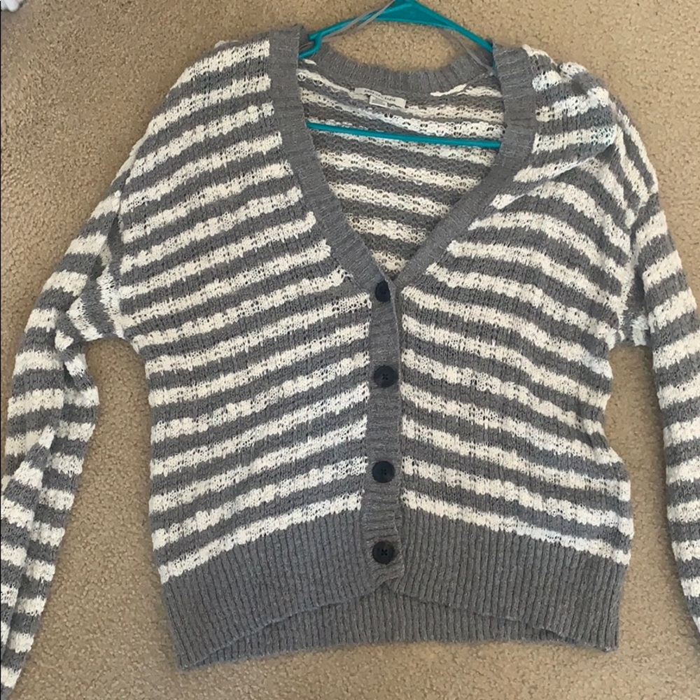 AE gray and white striped cardigan